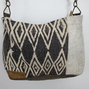 Myra Crossbody Purse Bag Boho Calf Hair Cotton Adjustable Strap Inside Pockets